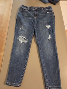 Maurices Women's Dark Blue Distressed Skinny Jeans